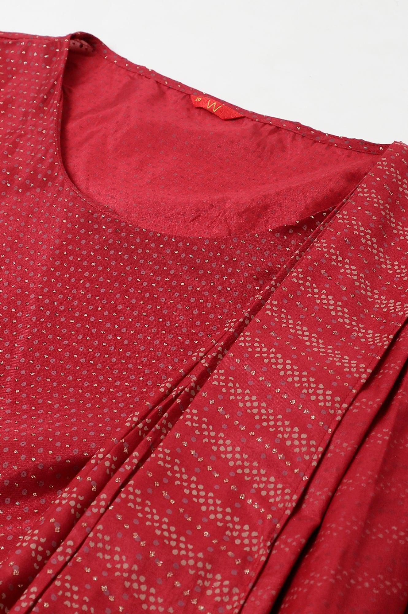 W for Woman Plus Size Maroon Insta Saree Dress With Embroidered Belt
