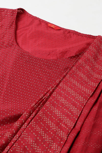 W for Woman Plus Size Maroon Insta Saree Dress With Embroidered Belt