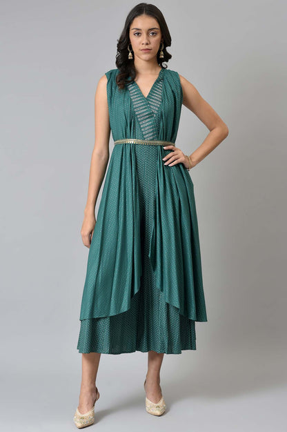 W for Woman Green Gillet Kimono Jumpsuit With Embellished Belt