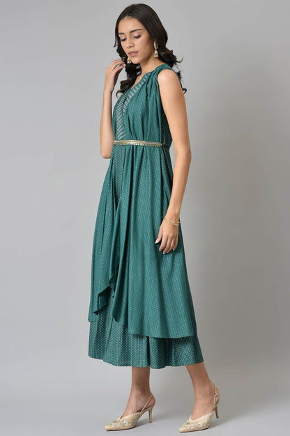 W for Woman Green Gillet Kimono Jumpsuit With Embellished Belt