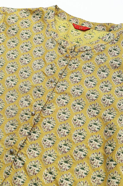 W for Woman Mustard Glitter Printed kurta In Mandarin Collar