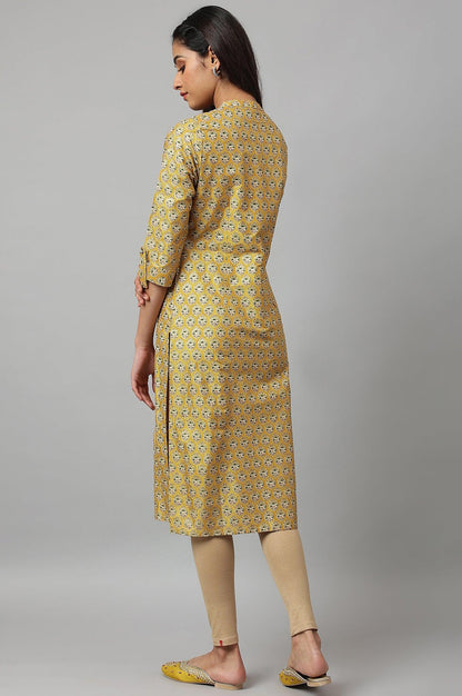 W for Woman Mustard Glitter Printed kurta In Mandarin Collar