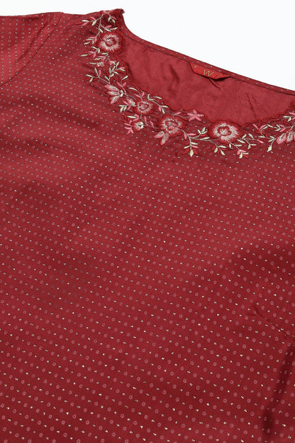 W for Woman Maroon Festive kurta With Embroidered Neck