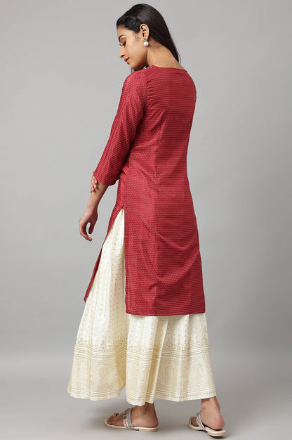 W for Woman Maroon Festive kurta With Embroidered Neck