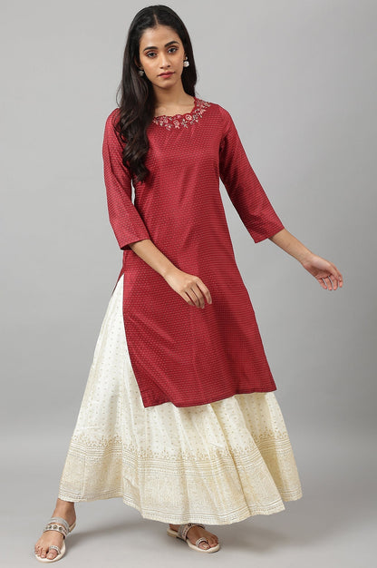 W for Woman Maroon Festive kurta With Embroidered Neck