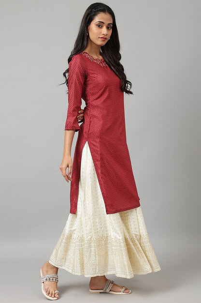 W for Woman Maroon Festive kurta With Embroidered Neck
