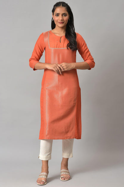 W for Woman Orange Panelled Dobby Festive kurta
