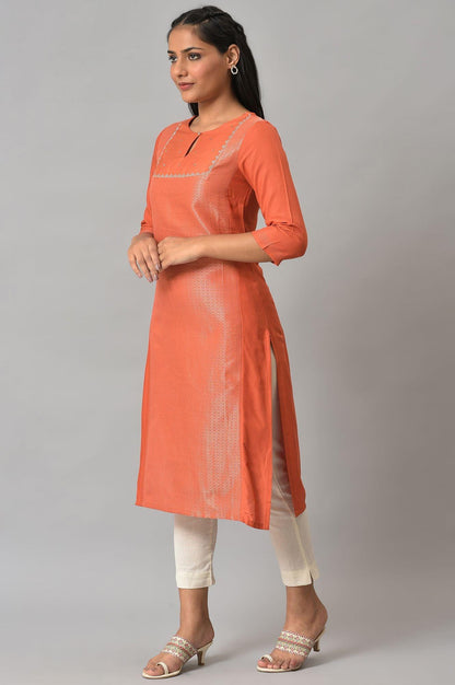 W for Woman Orange Panelled Dobby Festive kurta