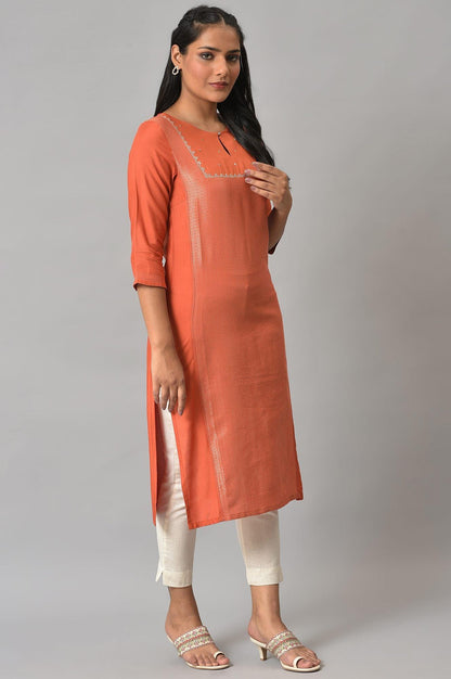W for Woman Orange Panelled Dobby Festive kurta