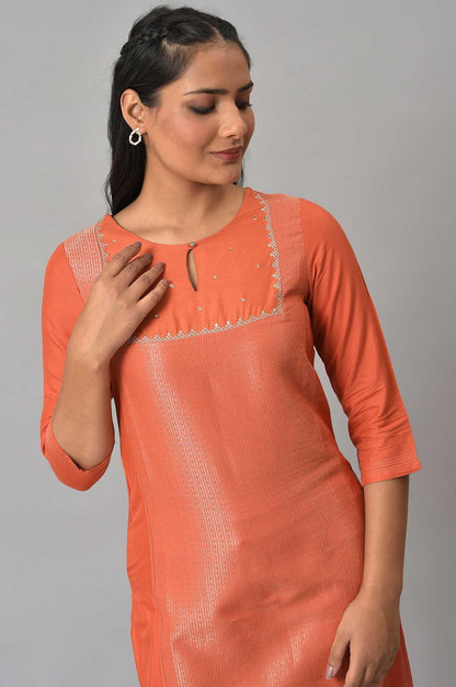 W for Woman Orange Panelled Dobby Festive kurta
