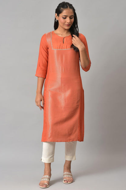 W for Woman Orange Panelled Dobby Festive kurta