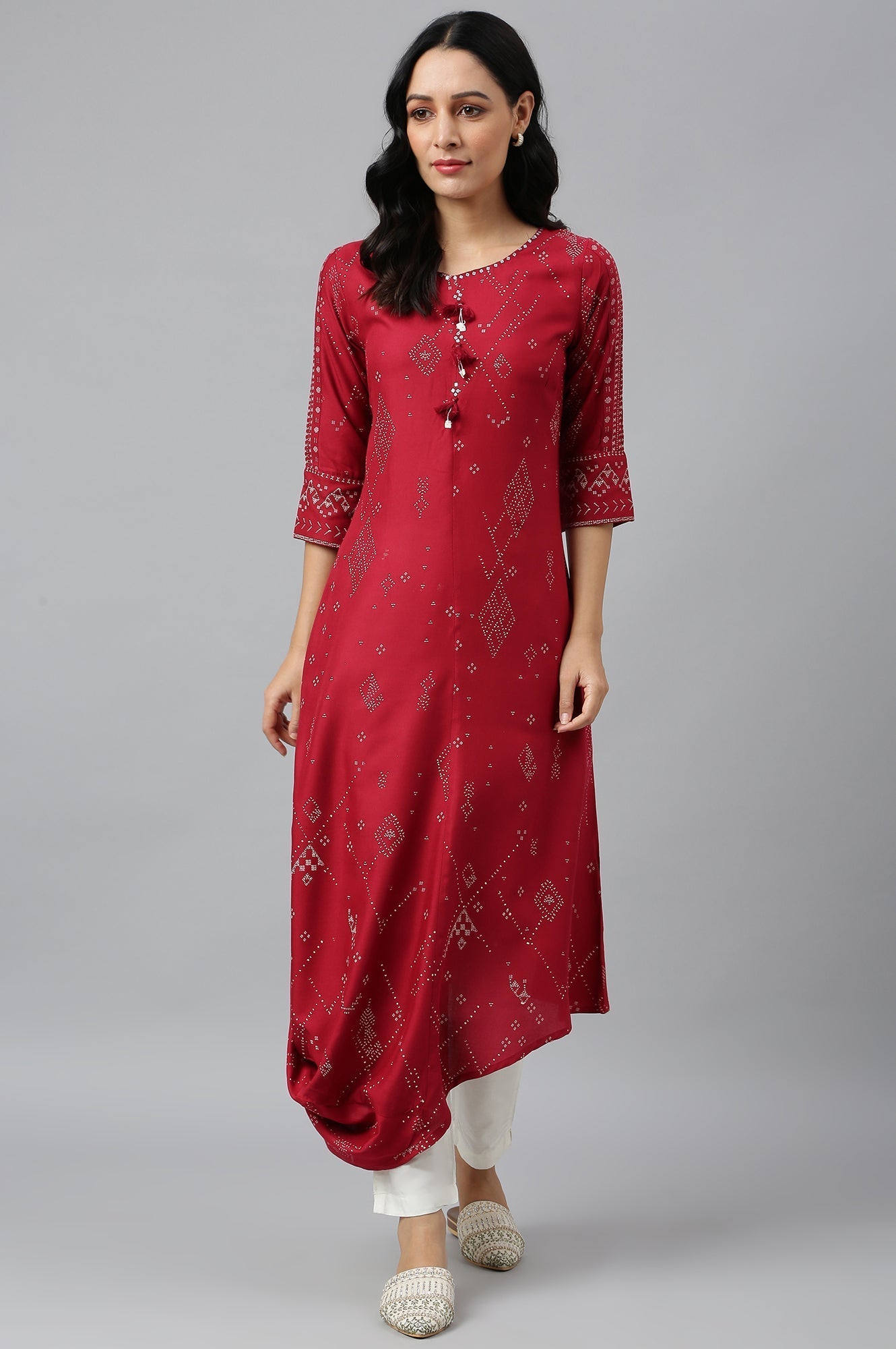 W for Woman Maroon Cowl Hemline kurta With Shell Detail