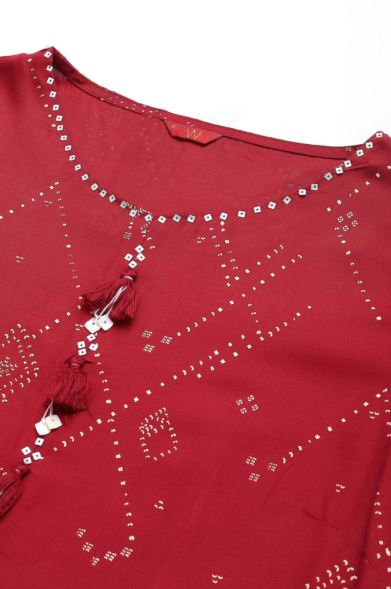 W for Woman Maroon Cowl Hemline kurta With Shell Detail
