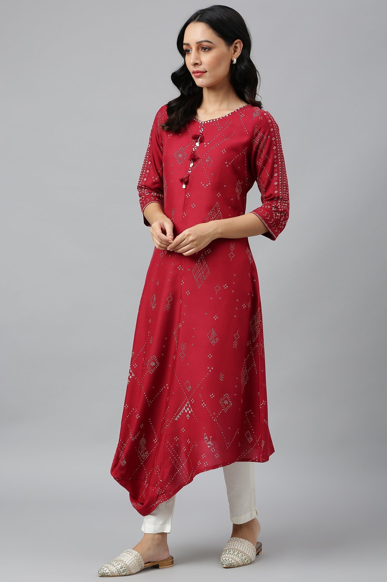 W for Woman Maroon Cowl Hemline kurta With Shell Detail