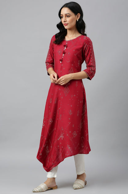 W for Woman Maroon Cowl Hemline kurta With Shell Detail