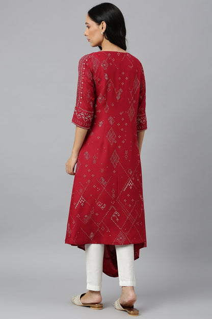 W for Woman Maroon Cowl Hemline kurta With Shell Detail