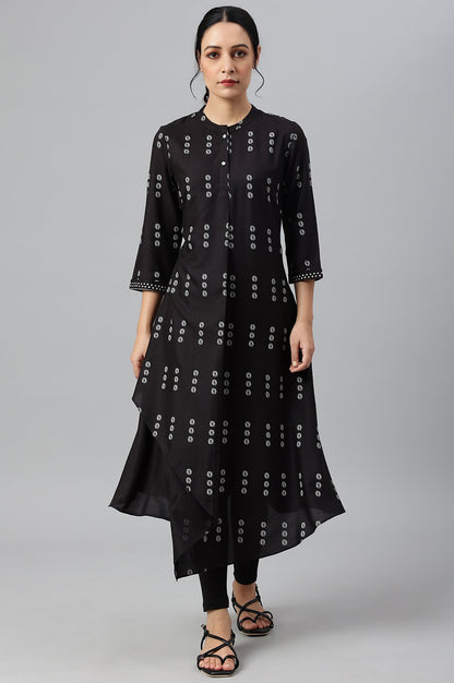 W for Woman Black Rayon A-Line kurta With Asymmetric Hemline