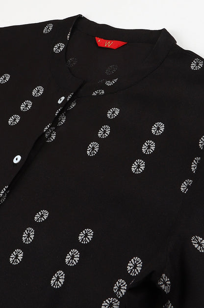 W for Woman Black Rayon A-Line kurta With Asymmetric Hemline