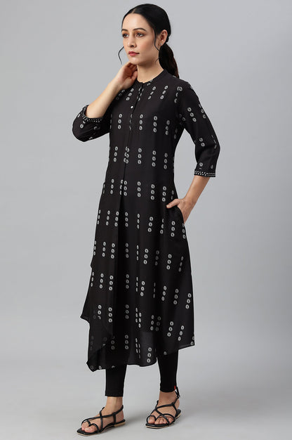 W for Woman Black Rayon A-Line kurta With Asymmetric Hemline