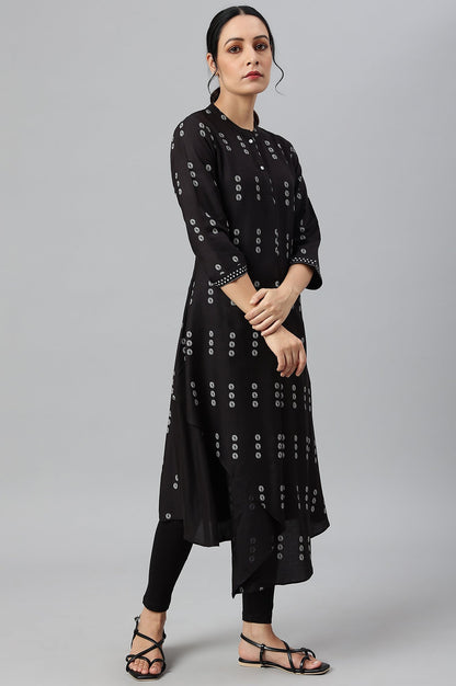 W for Woman Black Rayon A-Line kurta With Asymmetric Hemline