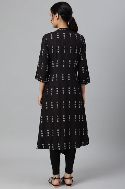 W for Woman Black Rayon A-Line kurta With Asymmetric Hemline