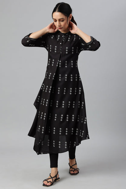 W for Woman Black Rayon A-Line kurta With Asymmetric Hemline