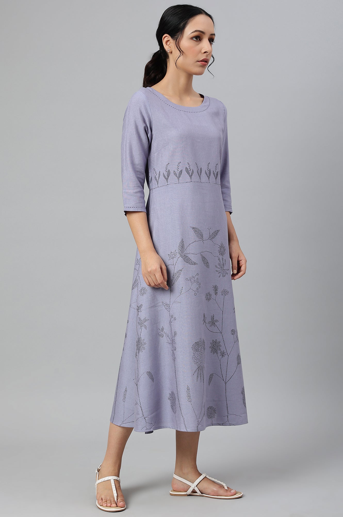 W for Woman Blue Floral kurta With Kantha Details