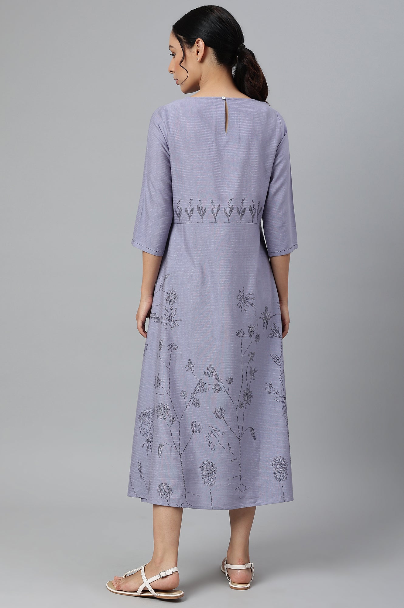 W for Woman Blue Floral kurta With Kantha Details