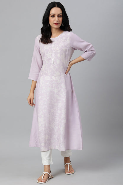 W for Woman Purple Floral Printed Half Placket kurta