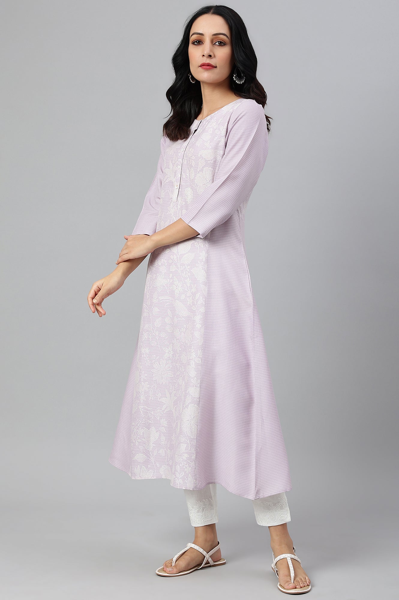W for Woman Purple Floral Printed Half Placket kurta