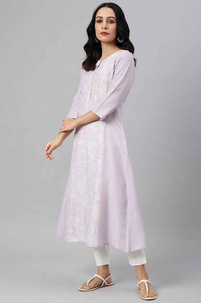 W for Woman Purple Floral Printed Half Placket kurta