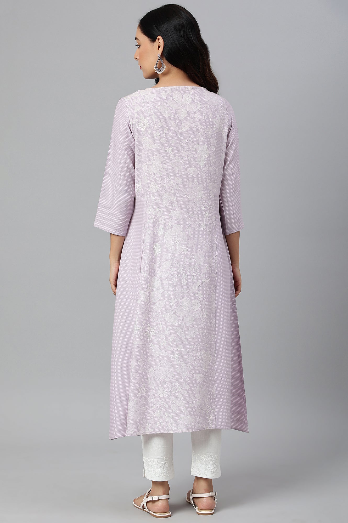 W for Woman Purple Floral Printed Half Placket kurta