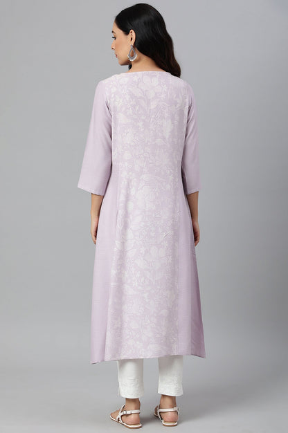 W for Woman Purple Floral Printed Half Placket kurta