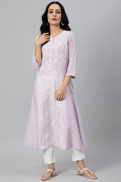 W for Woman Purple Floral Printed Half Placket kurta