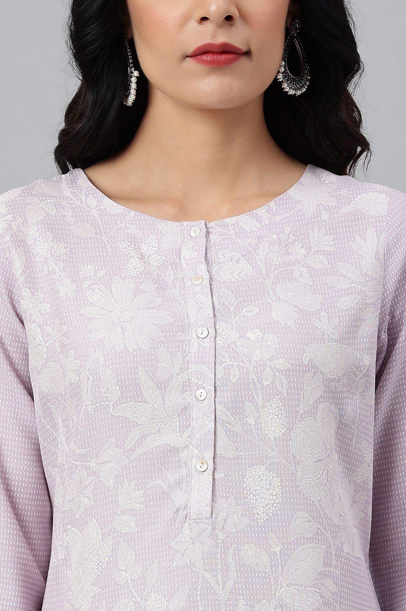 W for Woman Purple Floral Printed Half Placket kurta