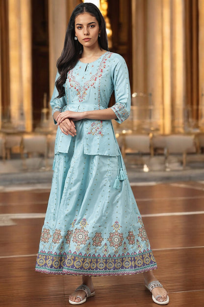 W for Woman Light Blue Attached Dress With Embroidery