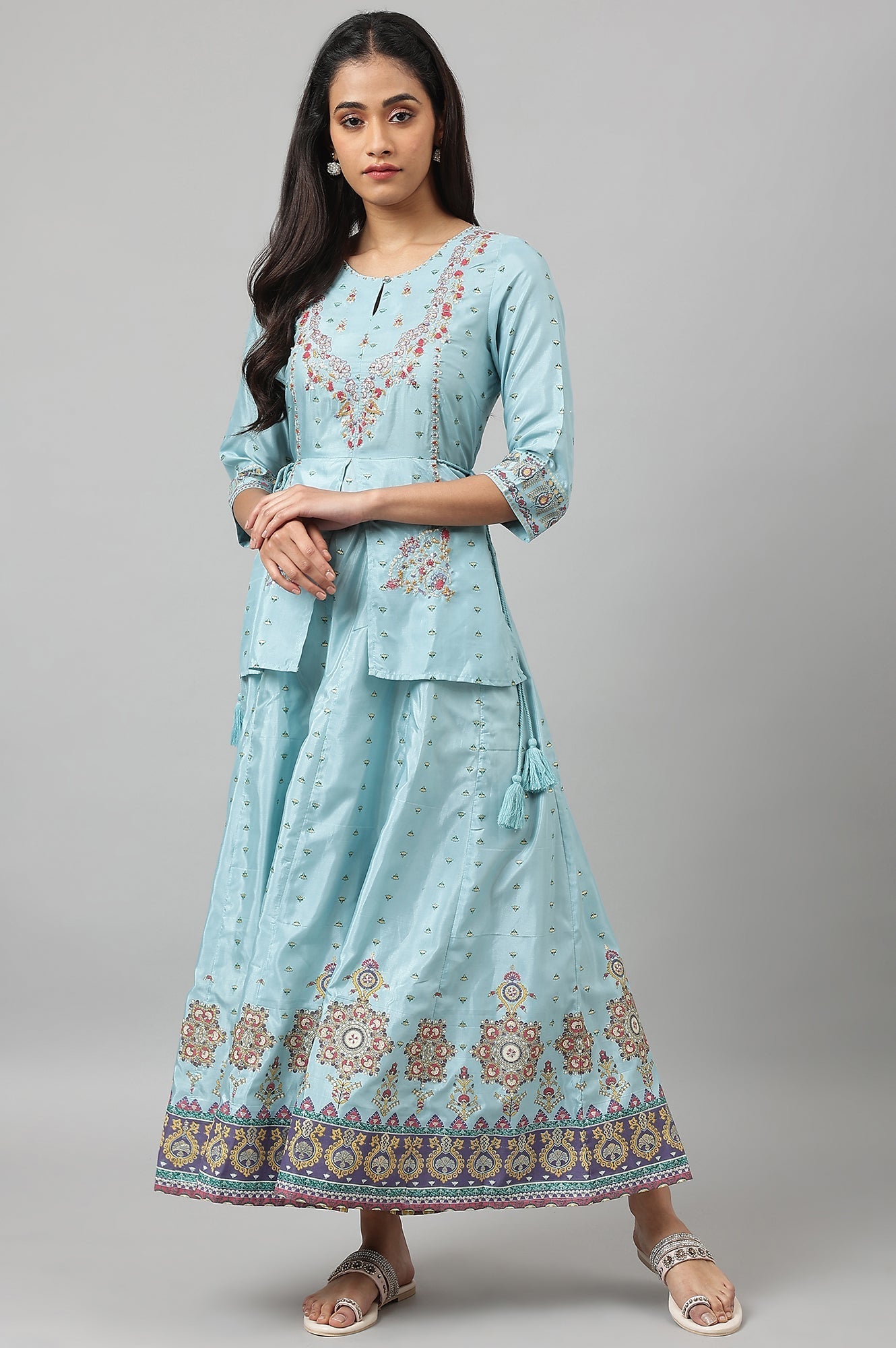 W for Woman Light Blue Attached Dress With Embroidery