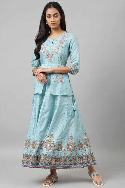 W for Woman Light Blue Attached Dress With Embroidery