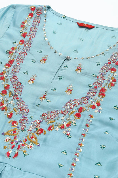 W for Woman Light Blue Attached Dress With Embroidery