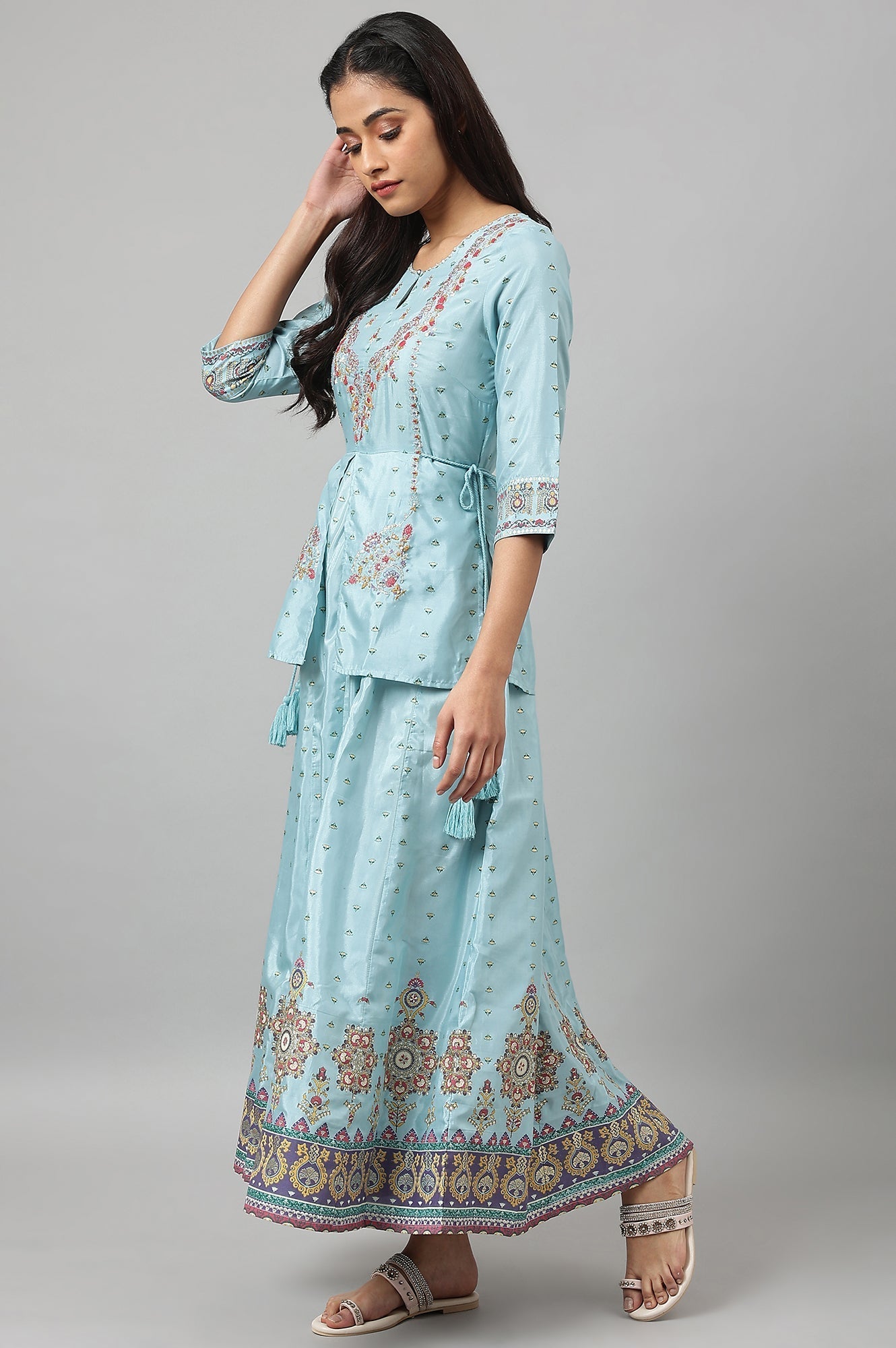 W for Woman Light Blue Attached Dress With Embroidery