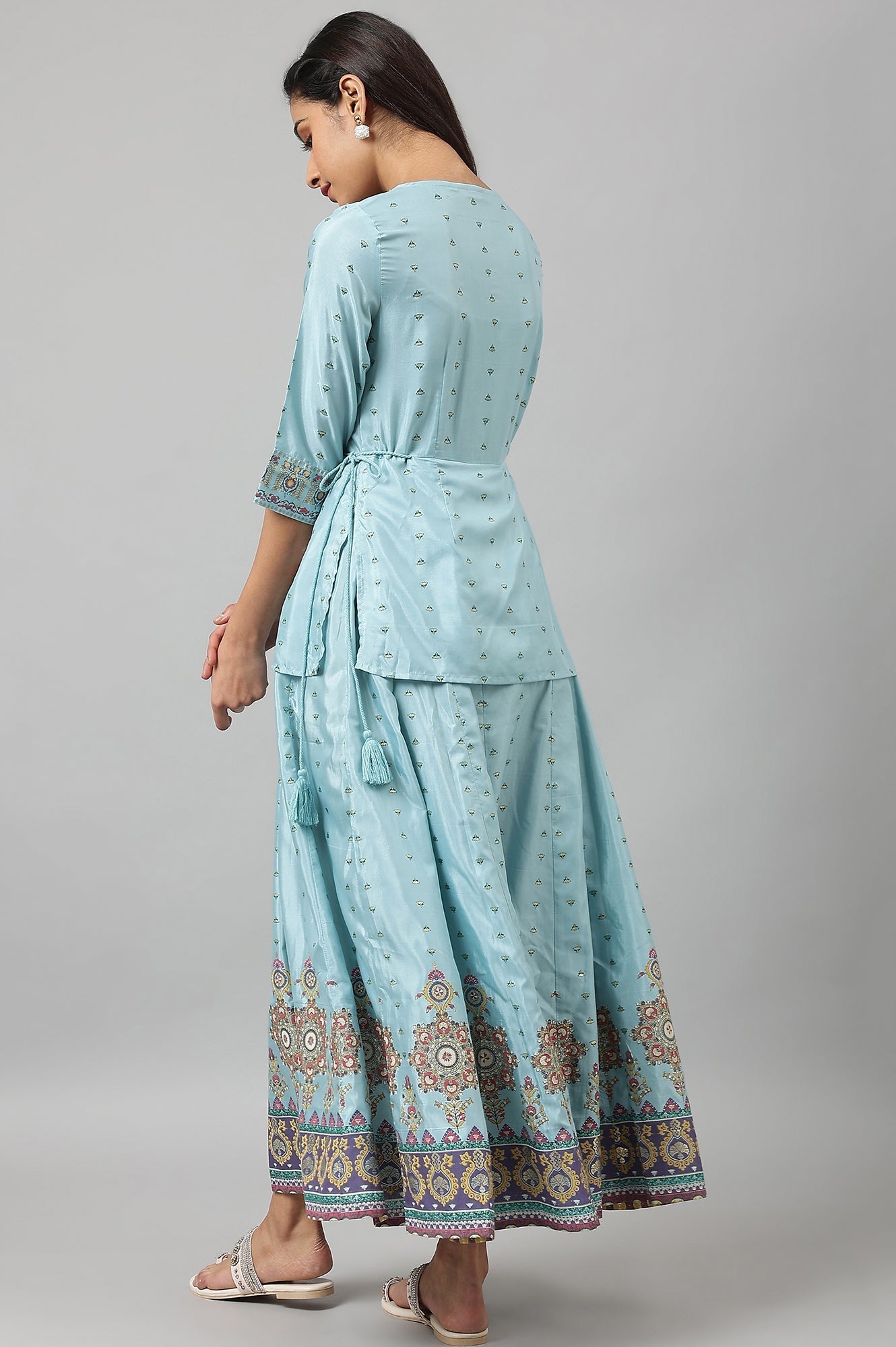 W for Woman Light Blue Attached Dress With Embroidery