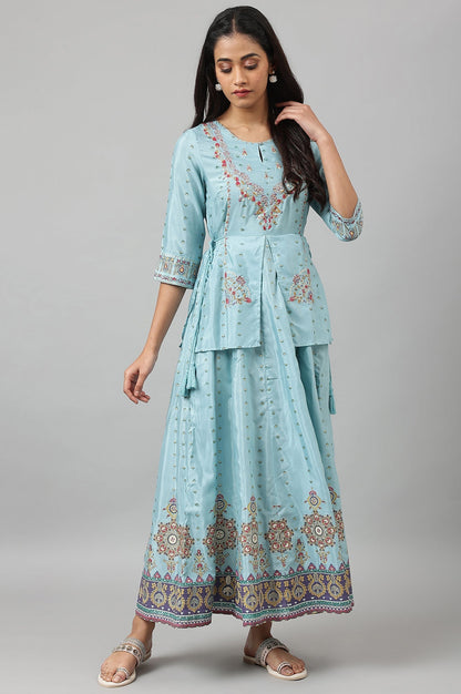 W for Woman Light Blue Attached Dress With Embroidery