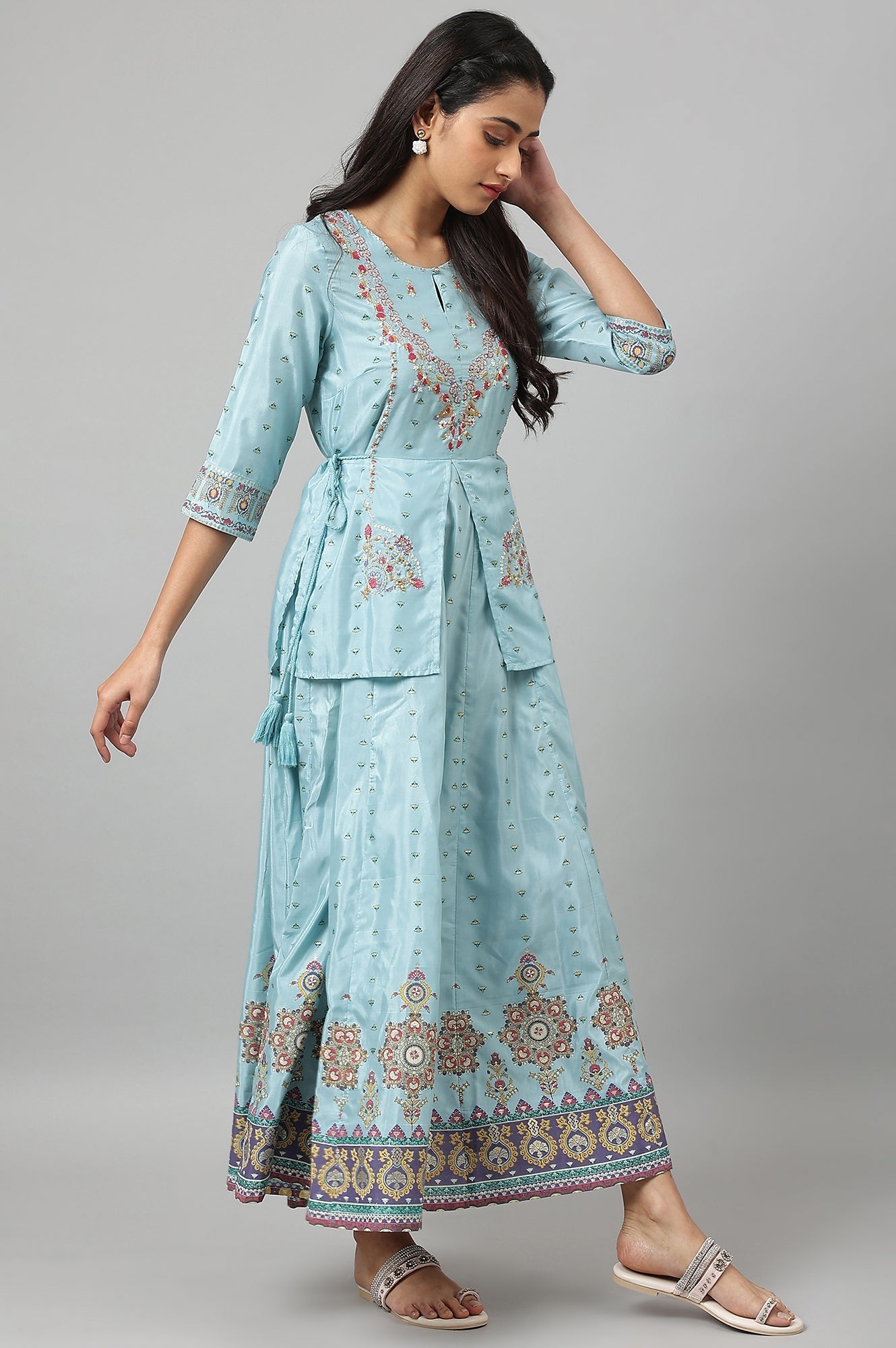 W for Woman Light Blue Attached Dress With Embroidery