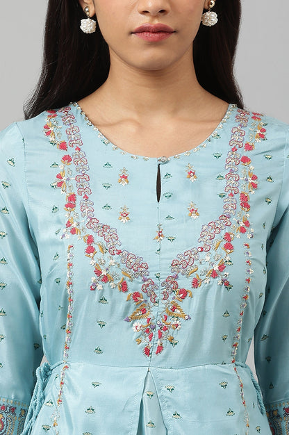 W for Woman Light Blue Attached Dress With Embroidery