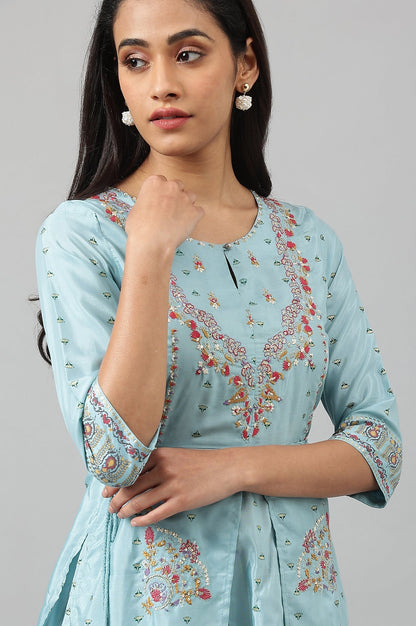 W for Woman Light Blue Attached Dress With Embroidery