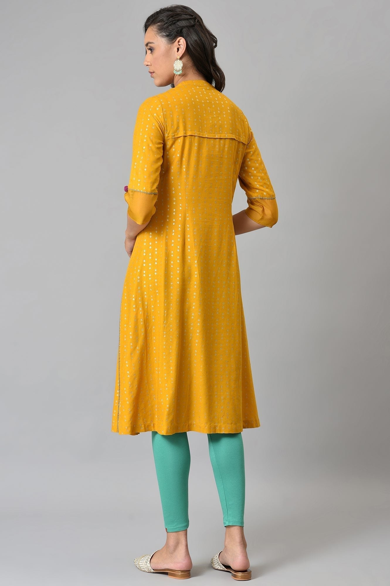 W for Woman Mustard Glitter Printed And Embroidered kurta