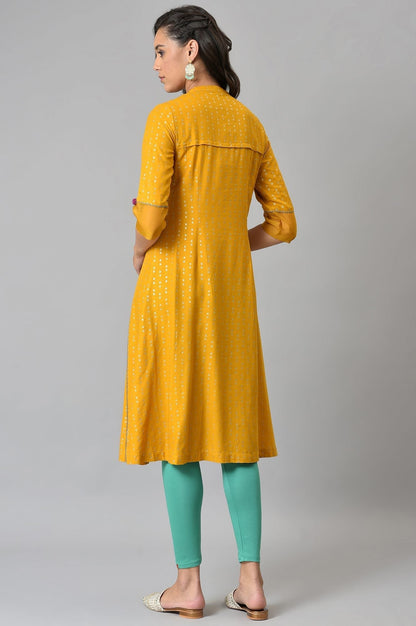 W for Woman Mustard Glitter Printed And Embroidered kurta