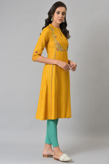 W for Woman Mustard Glitter Printed And Embroidered kurta