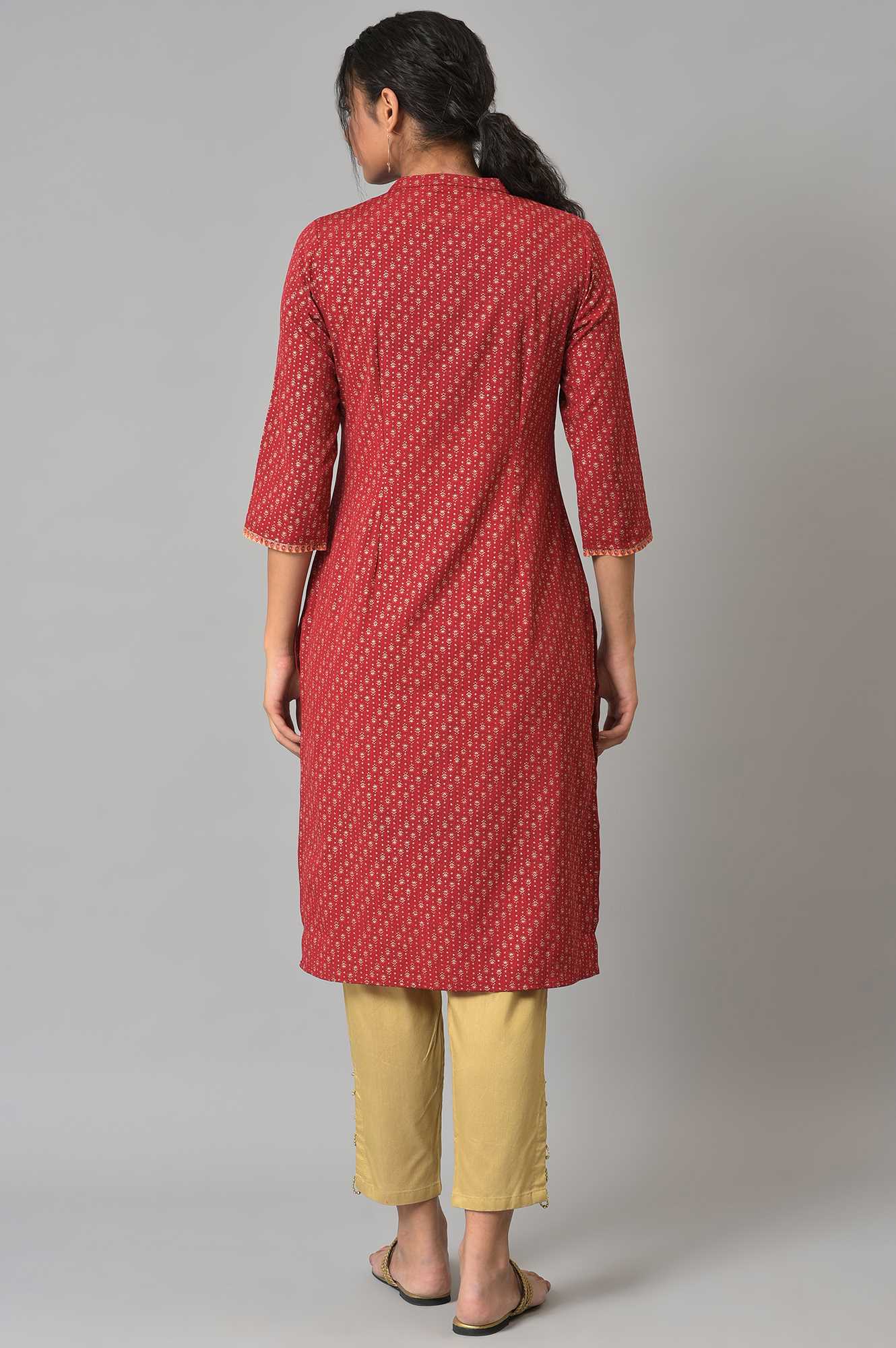 W for Woman Red Placement Print Festive kurta