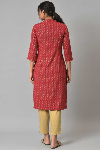 W for Woman Red Placement Print Festive kurta